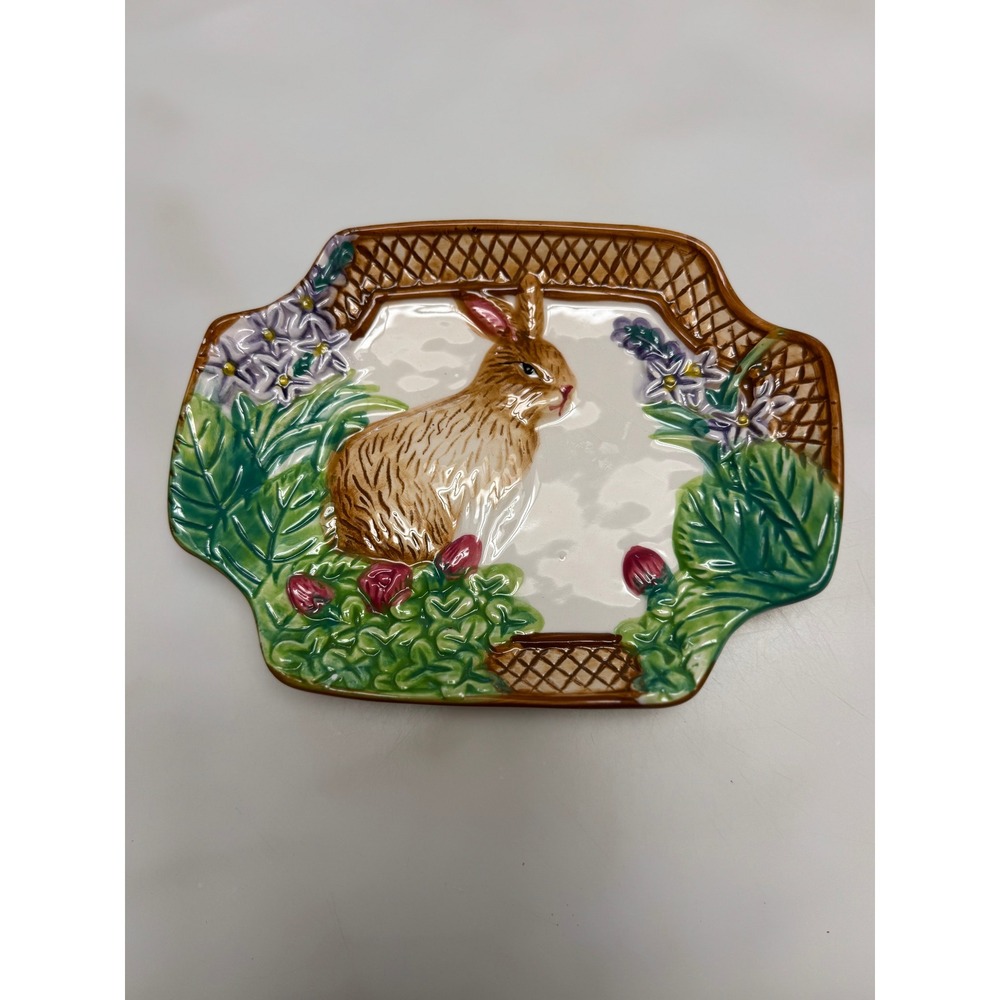 Royal Norfolk Ceramic Bunny Rabbit Floral Serving Tray Scalloped Platter 8x6